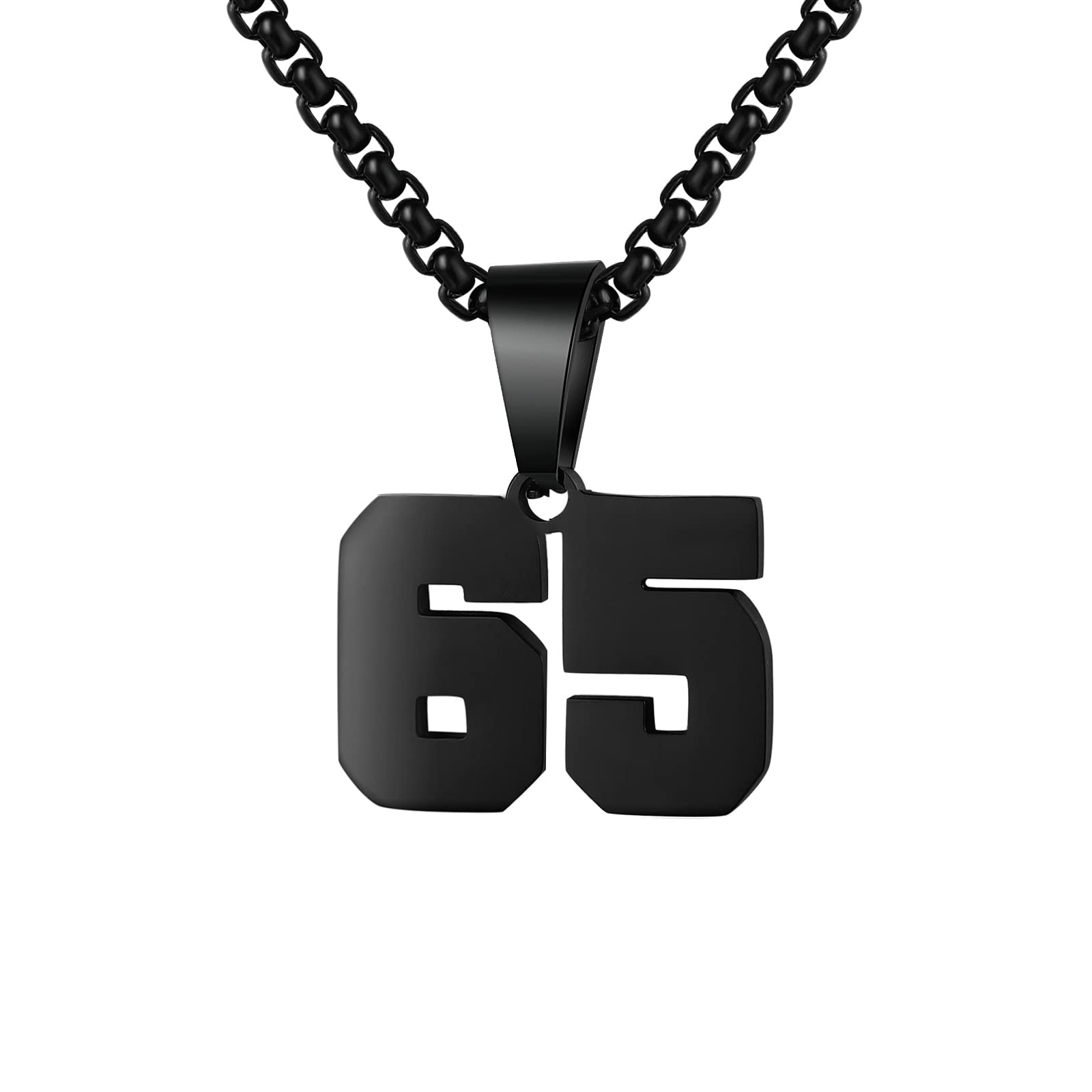 Number Necklaces Personalized Necklaces Black Initial Number Pendant Stainless Steel Chain Movement Necklaces for Men Women (65)