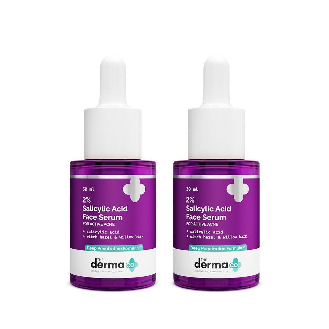 The Derma Co 2% Salicylic Acid Serum With Witch Hazel & Willow Bark For Active Acne - 30Ml (Pack Of 2) | Clears Acne, Tightens P
