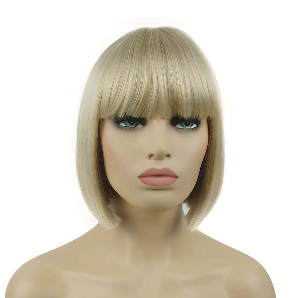 Lydell 8'' Straight Short Bob Hair Flat Bangs Cute Central Dot Skin Top Heat Resistant Synthetic Wigs (122)