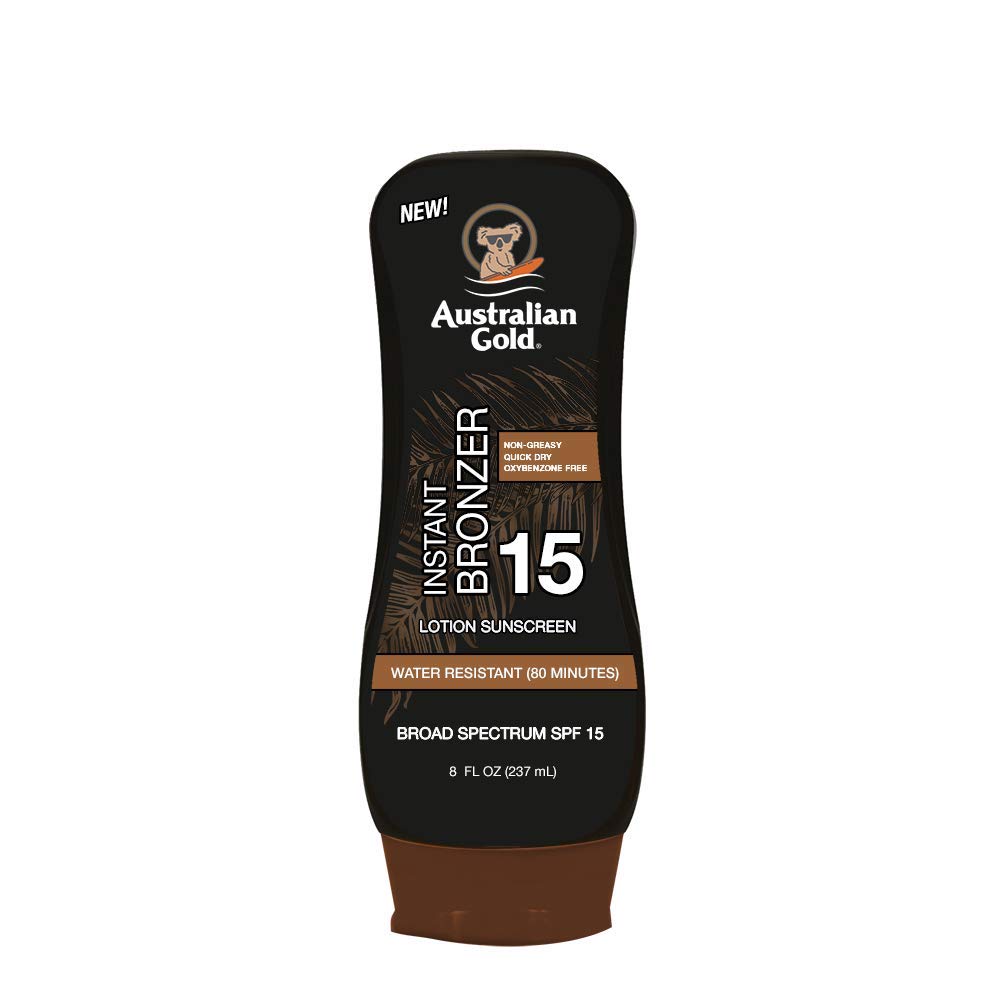 Australian Gold Sunscreen Lotion With Instant Bronzer Spf 15, 8 Ounce | Broad Spectrum | Water Resistant | Non-Greasy | Oxybenzo