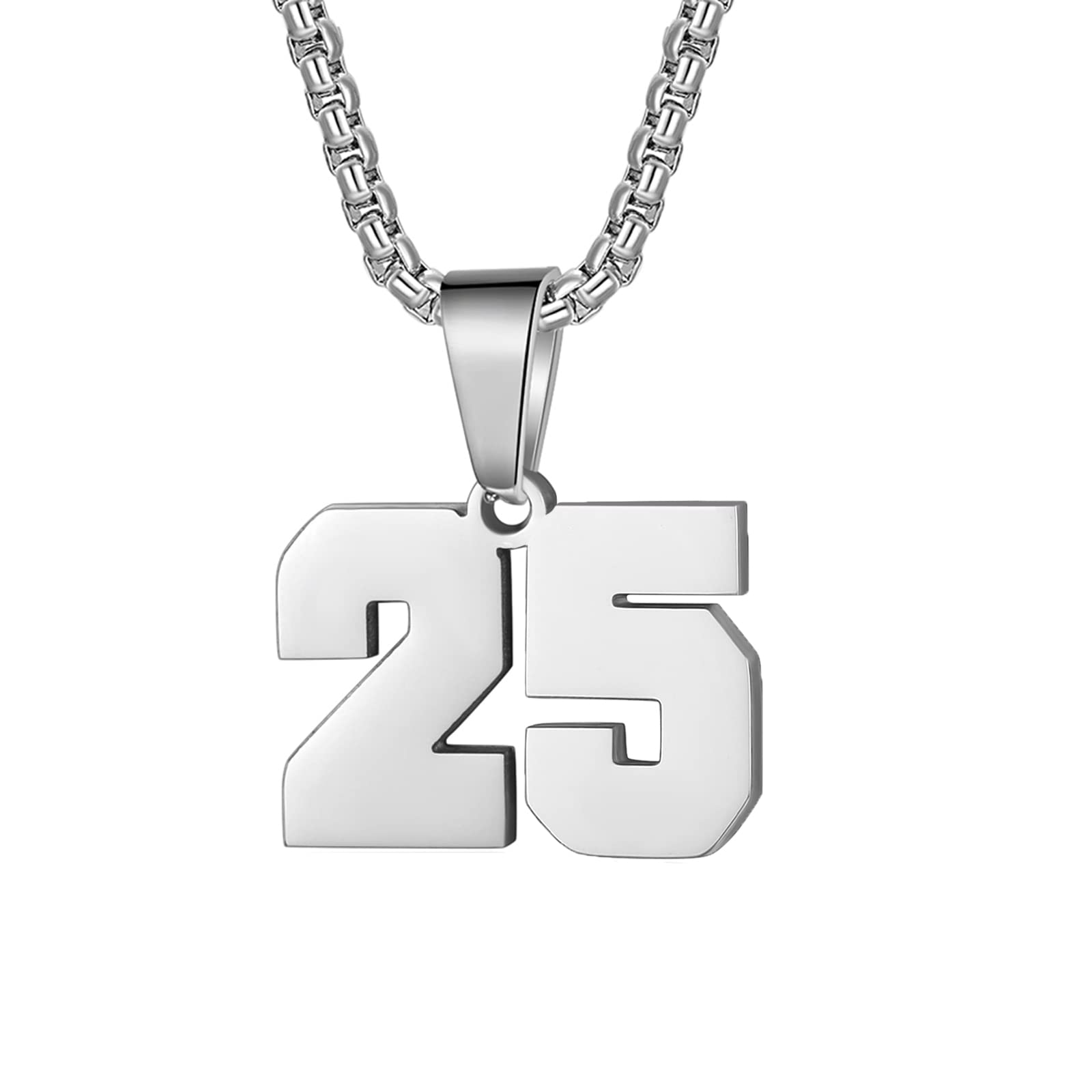 Number Necklaces Personalized Necklaces Silver Initial Number Pendant Stainless Steel Chain Movement Necklaces for Men Women (25