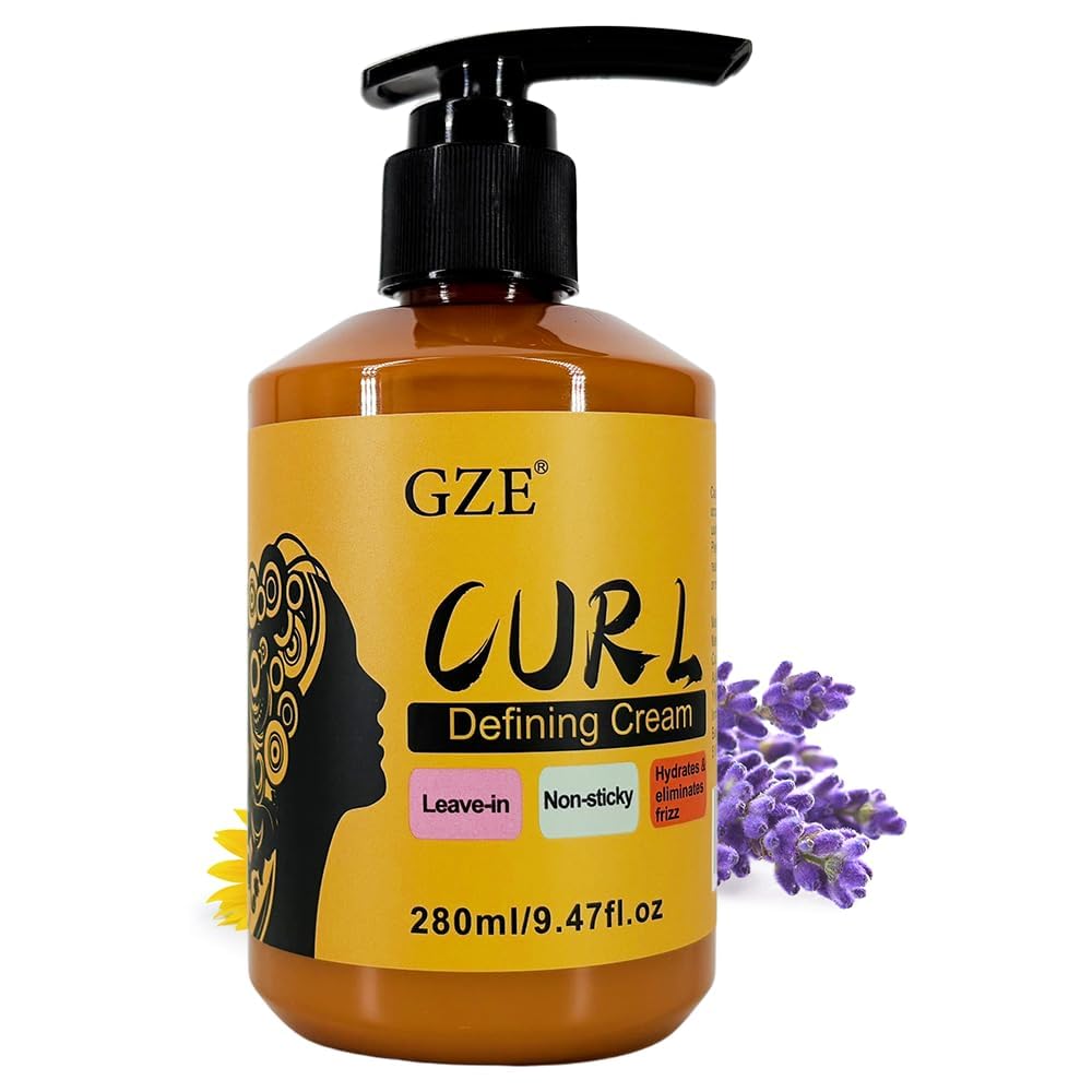 GZE Curl Defining Cream LeaveIn Conditioner  NonSticky Frizz Control for Curly Hair, Keeps Hair Soft and Shinny (3 in 1)