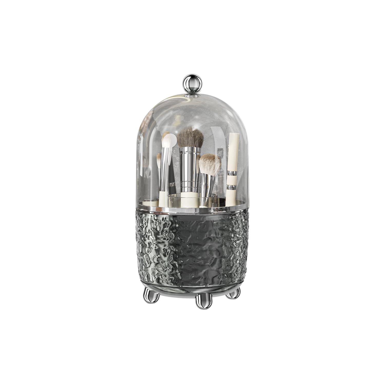 J Warrior Makeup Brush Holder With Lid 360 Rotating Dustproof Cosmetic Tools Organizer With Cover For Vanity, Dustproof Spinning