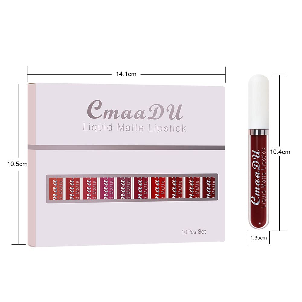 Evpct Cmaadu 10Pcs Liquid Matte Matt Lipstick Set For Black Women, Dark Deep Bright Ruby Sexy Brick Mauve Plum Red Violet Purple