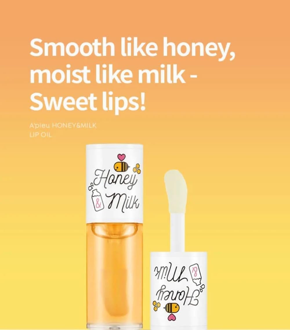 A'Pieu Honey & Milk Lip Oil Long-Lasting Moisture, Nourishing Extracts, Subtle Scent, Smooth Finish, Lightweight