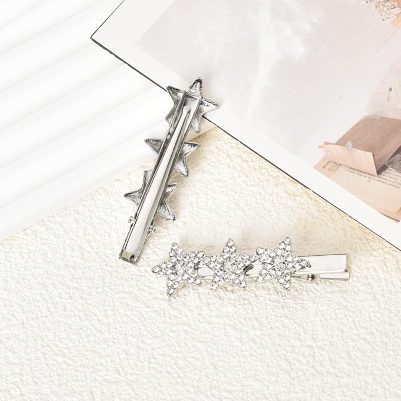 Star Hair Clips Silver Y2K Rhinestones Bling Bling Star Clip For Hair Alligator Clips Barrettes Hair Pins Non Slip Metal Side Ha