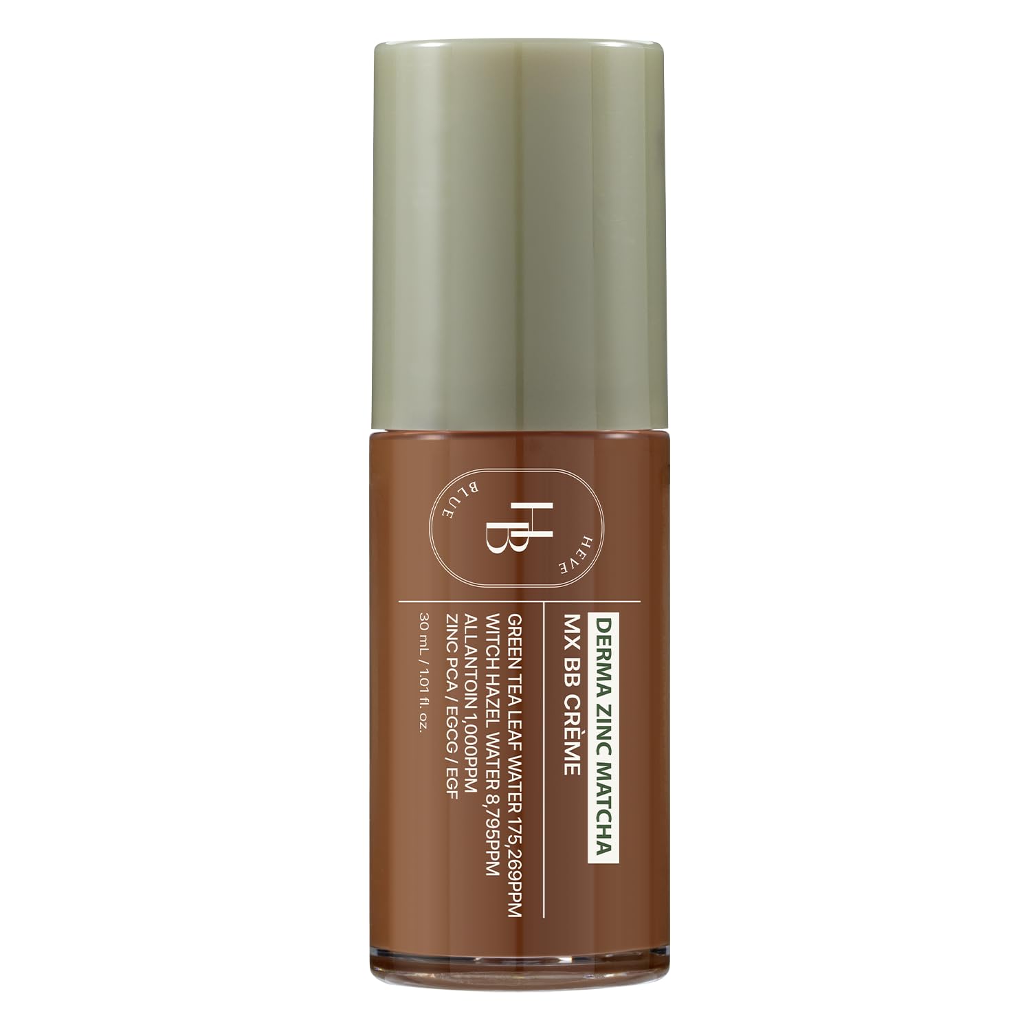 HEVEBLUE Derma Zinc Matcha MX BB Cream 8.0 MOCHA - Lightweight Creamy BB with Hydrating Adherence, Gentle for Sensitive Skin, Na