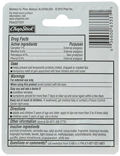 chapstick classic Medicated Lip Balm, 015 Ounce, 3 count