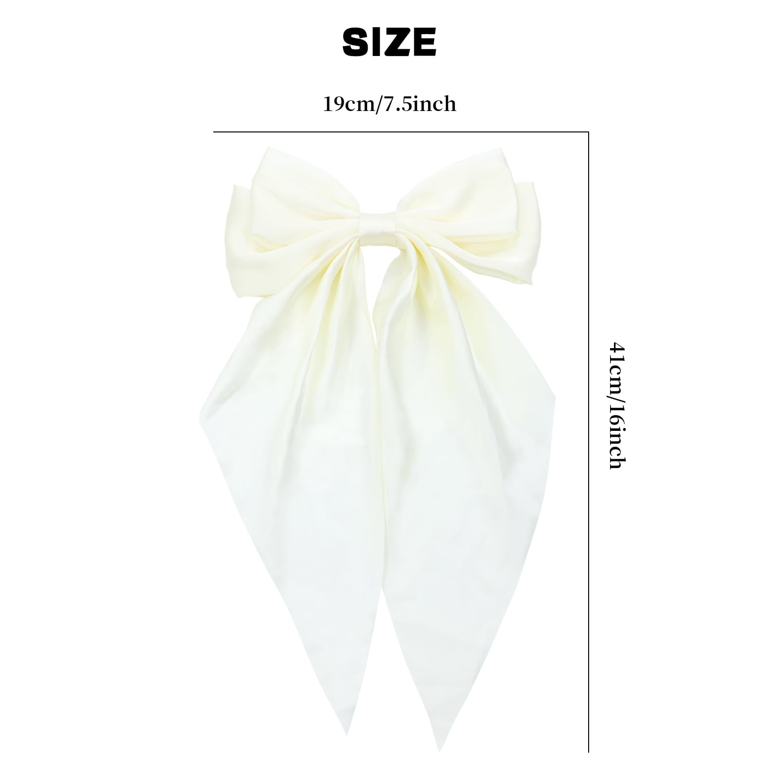 Cinaci 4 Pieces Large Big Oversized Silky Satin Hair Bows For Women Girls Teens, Fancy Long Tail Bow French Barrettes Hair Clips