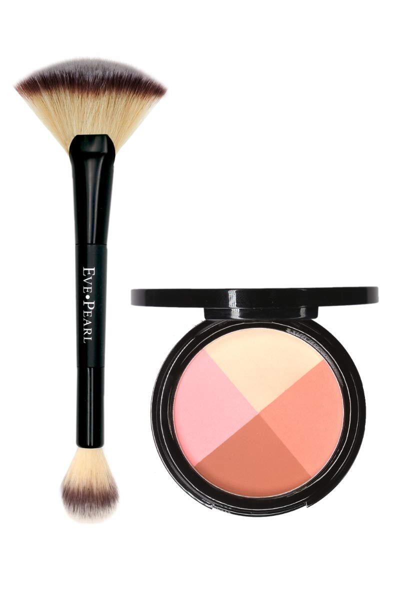 EVE PEARL Ultimate Face Compact And 204 Dual Fan Highlighter Brush Blush Highlighter Contour Eyeshadow Set Makeup Palette Light 