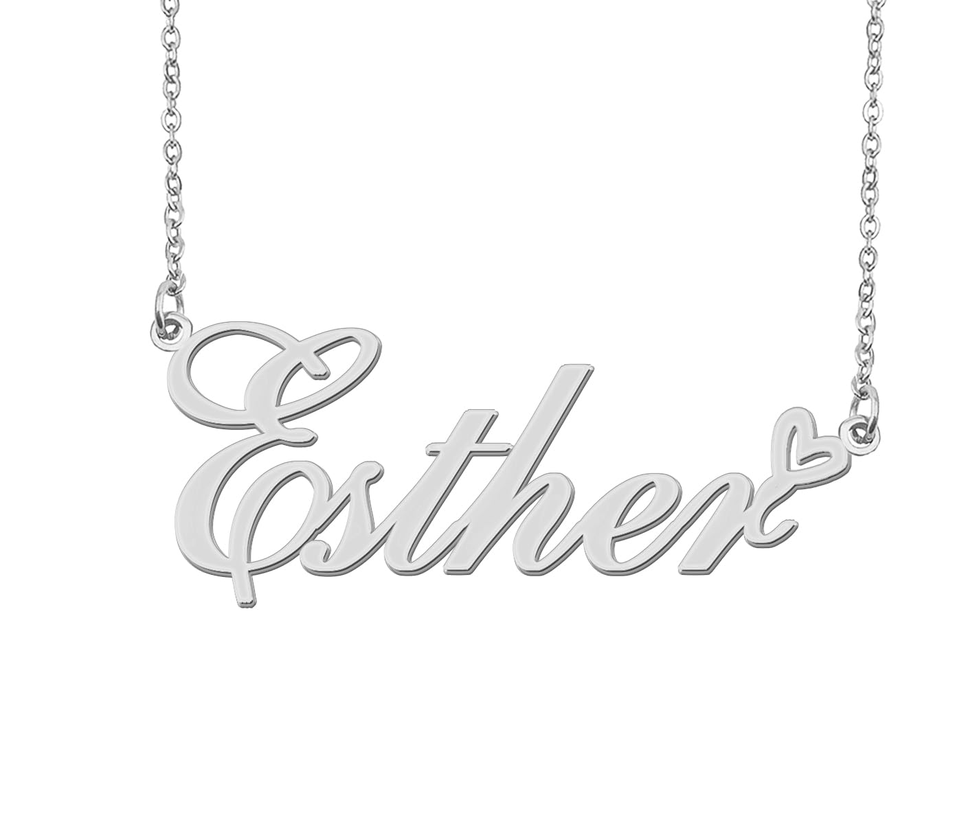 Aoloshow Stainless Steel Silver Esther Heart Name Necklace Charm Pendant Jewelry for Mom Best Friends