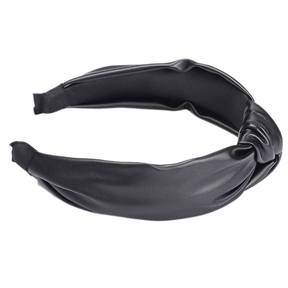 Etercycle Headband for Women, Knotted Wide Headband, Yoga Hair Band Fashion Elastic Hair Accessories for Women (PU Black)