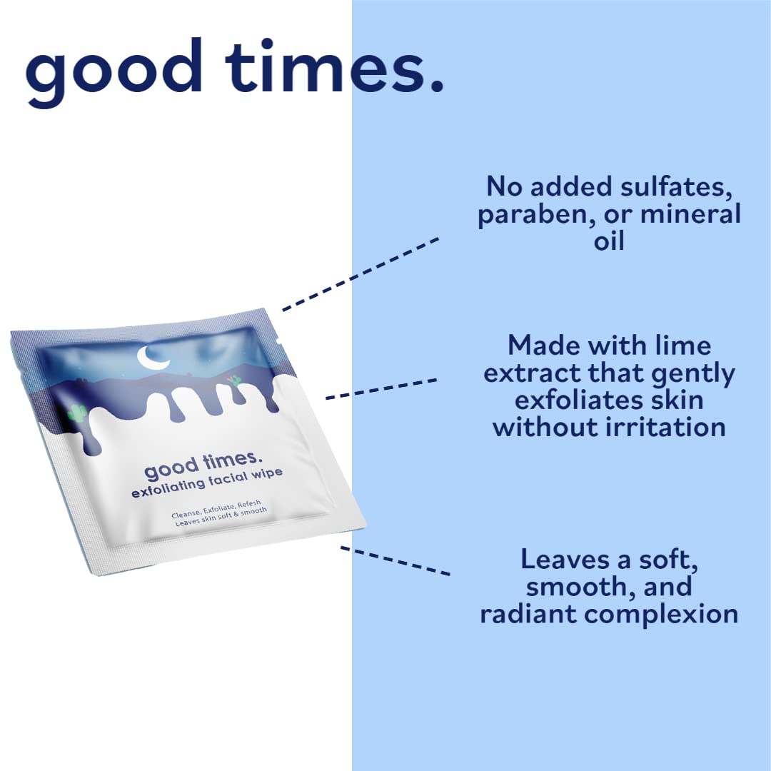 Eco-Beauty Good Times Waterless Daily Gentle Exfoliating Face Wipes Individually Wrapped Pre-Moistened Packet Cleanse, Exfoliate