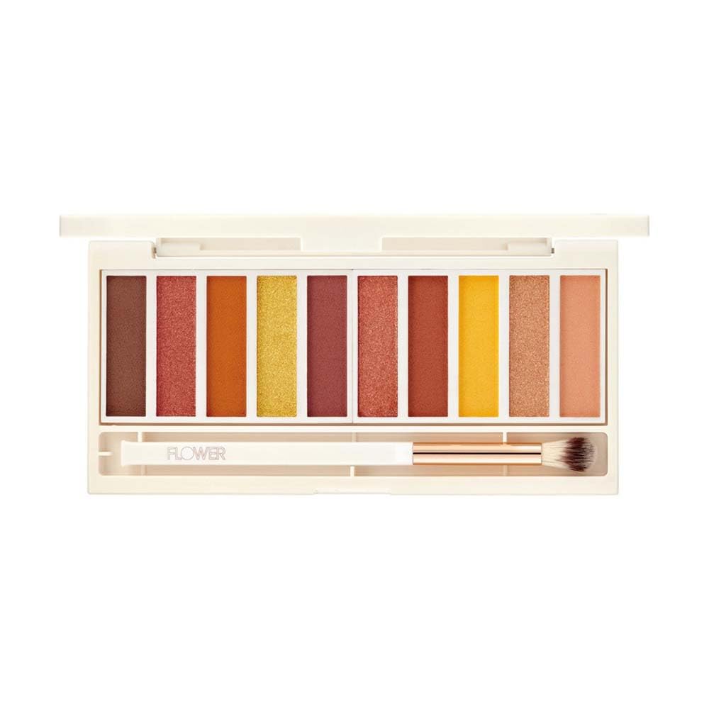 FLOWER BEAUTY Shimmer & Shade Eyeshadow Palette | 10 Mix-and-Match Matte & Shimmery Shades | Eye Makeup with Brush Included | Cr
