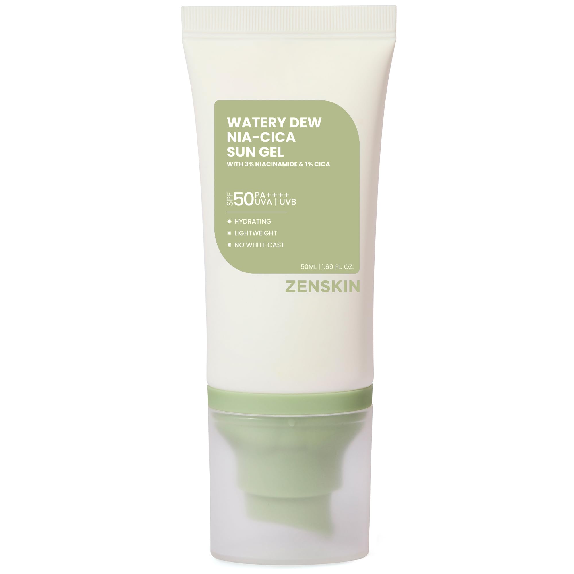 ZENSKIN Watery Dew NiaCica Sun Gel, Lightweight SPF 50+ Sunscreen with Niacinamide & Centella for Sensitive, AcneProne Skin, a