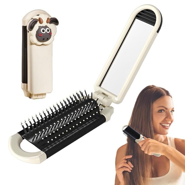 Wisik Enterprise Folding Hair Brush With BuiltIn Mirror And Massage Comb Portable Plastic Nylon Compact Size, Wet & Dry Detangl