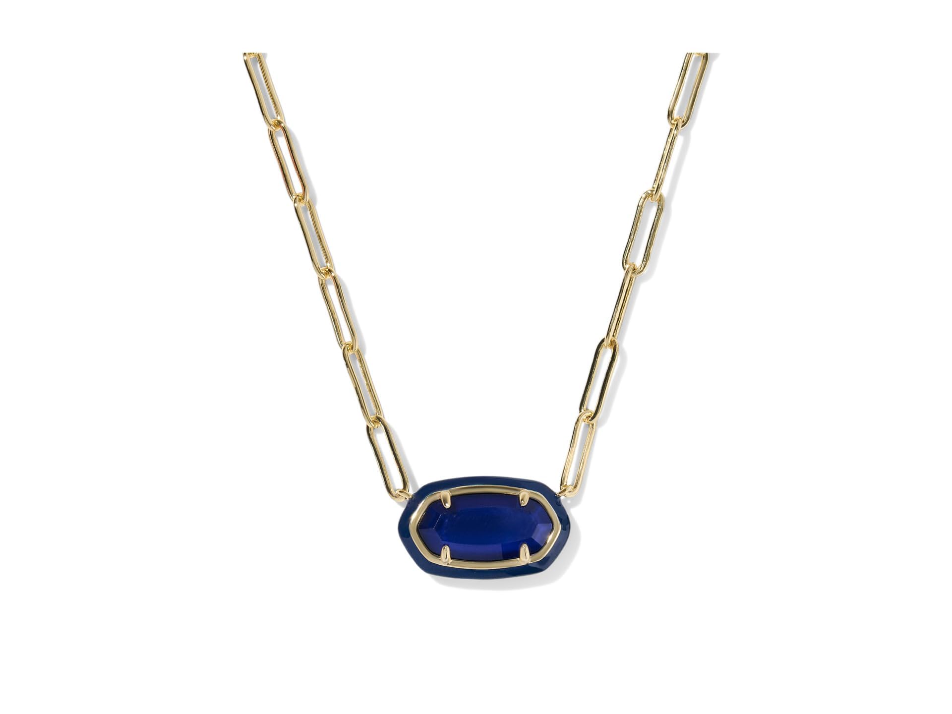 Kendra Scott, Womens, Elisa Enamel Frame Paperclip Necklace, Gold Navy Mop, One Size
