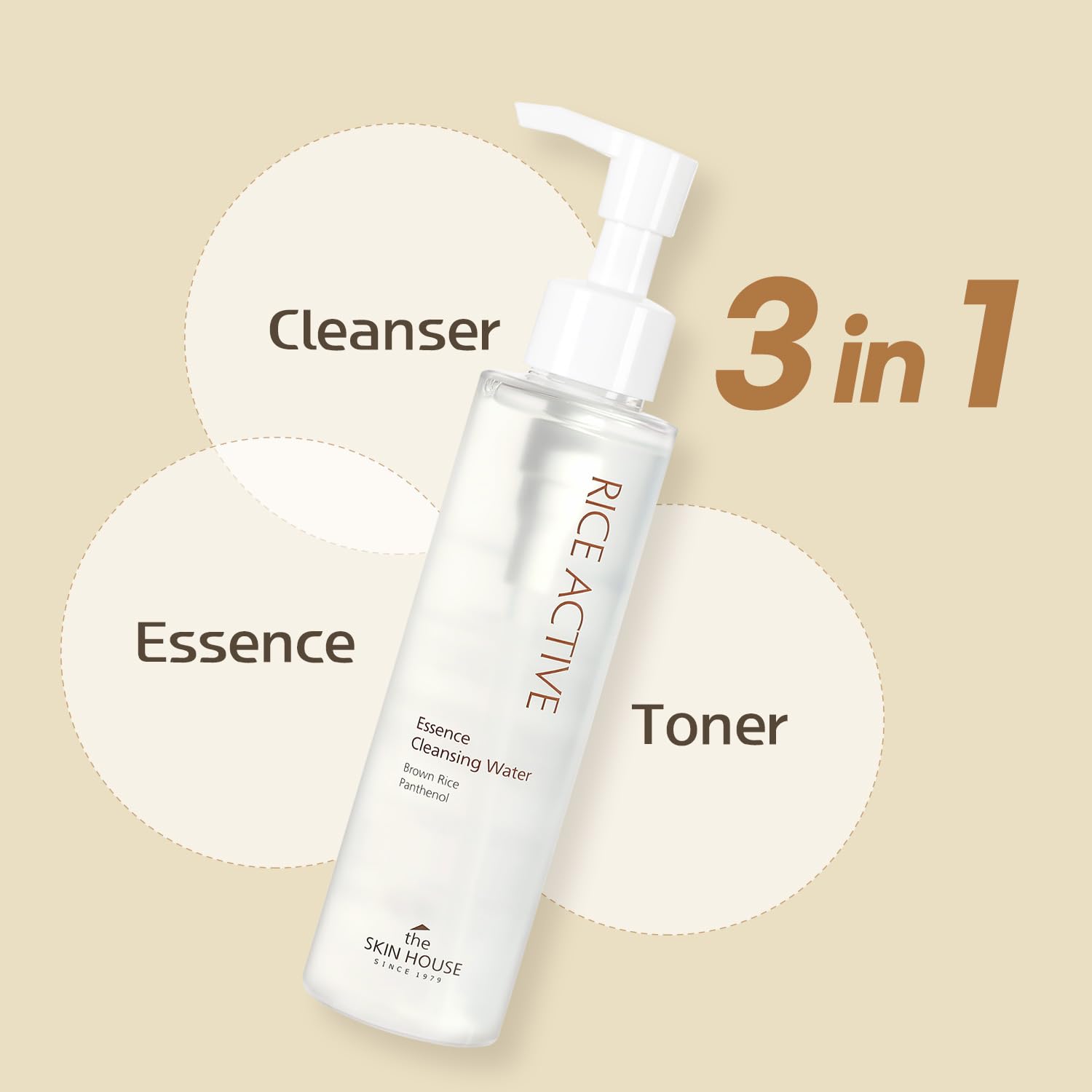 The Skin House Rice Essence Cleansing Water, All-In-1 Facial Cleanser+Toner+Essence, Mild Micellar Water, Rice Water Face Wash K