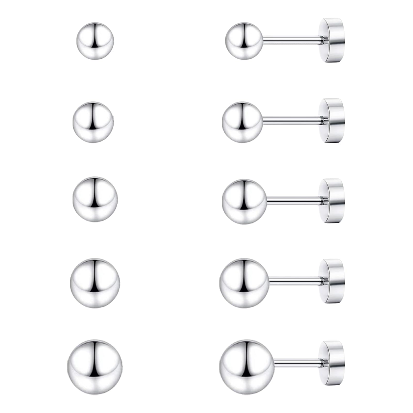 JINEAR Flat Back Stud Earrings for Women Men,Samll Stud Earrings set Helix Earrings Cartilage Earrings Hypoallergenic Stainless 