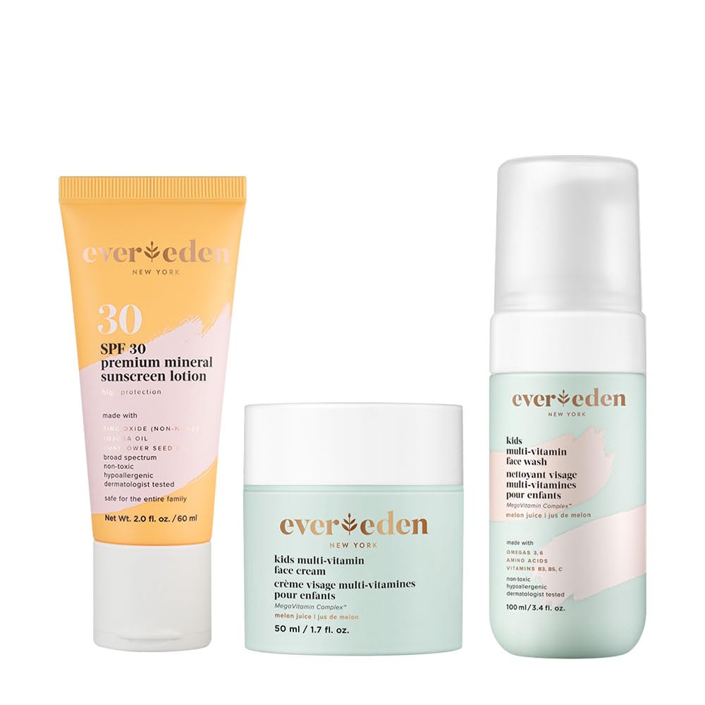 Evereden Kids Daily 1-2-3 Routine Bundle: Clean & Vegan Skin Care Set - Hydrating & Nourishing Tween Skincare Set With Multi-Vit