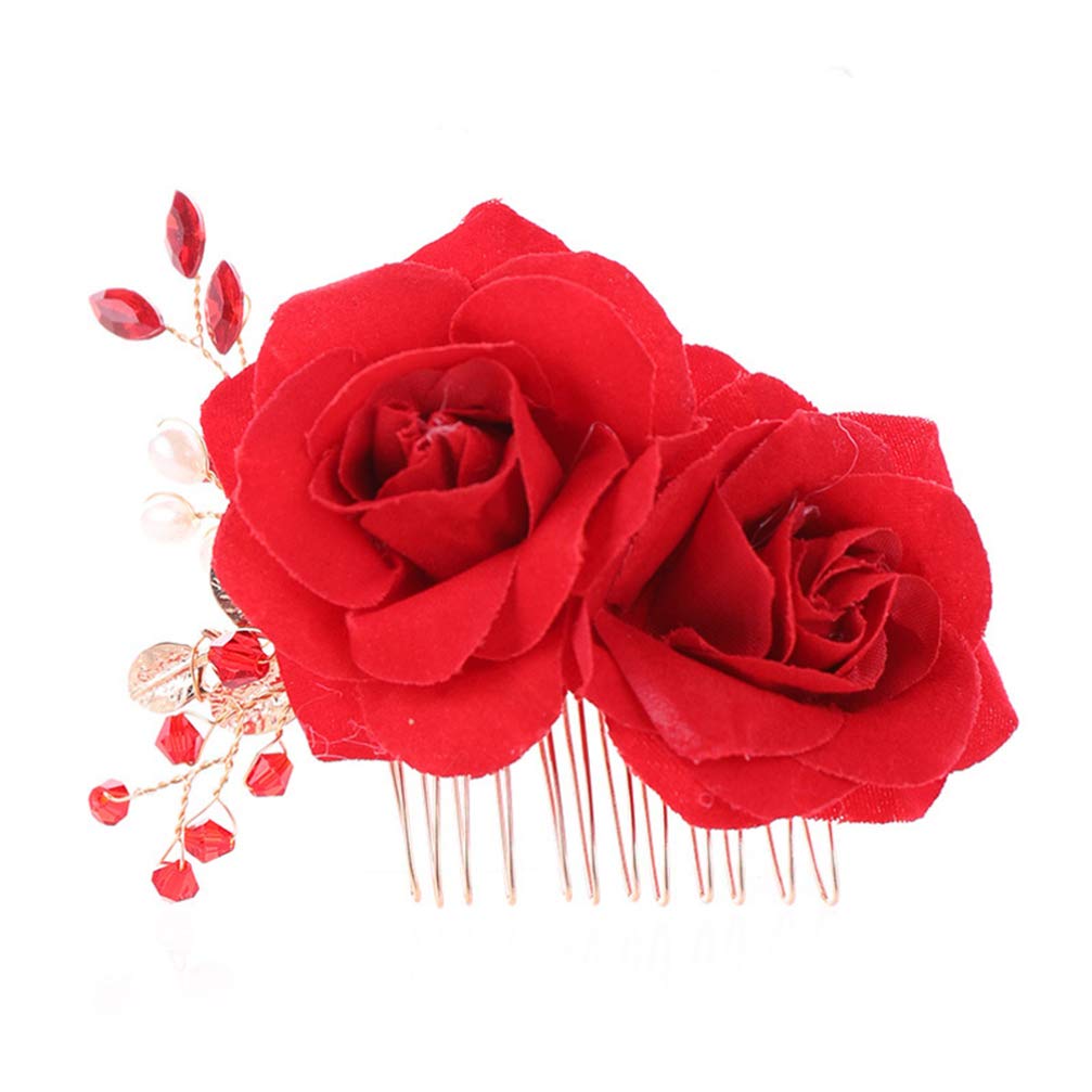 Minkissy 1pc Rose Hair Comb Bridal Hair Comb Prom Wedding Hair Accessory for Women Girls