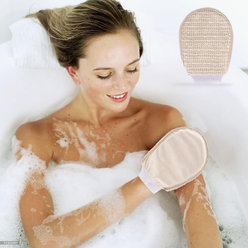 Rusabl Ramie Bath Glove For Body Deep Cleansing And Scrubbing (Pack Of 1) Reusable Exfoliating Scrub Sponge, Made Of Natural Fib