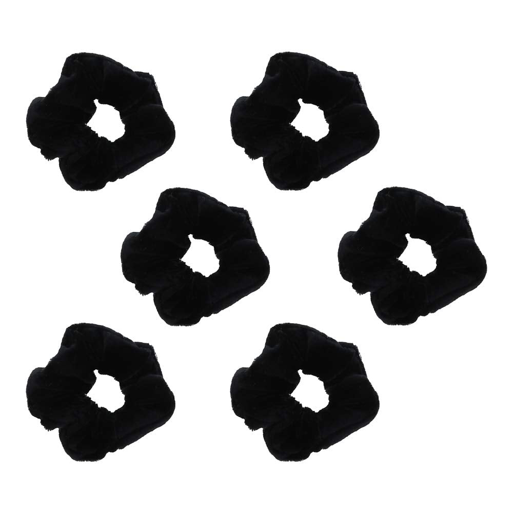 Velvet Solid Scrunchies - Set of 6-Black