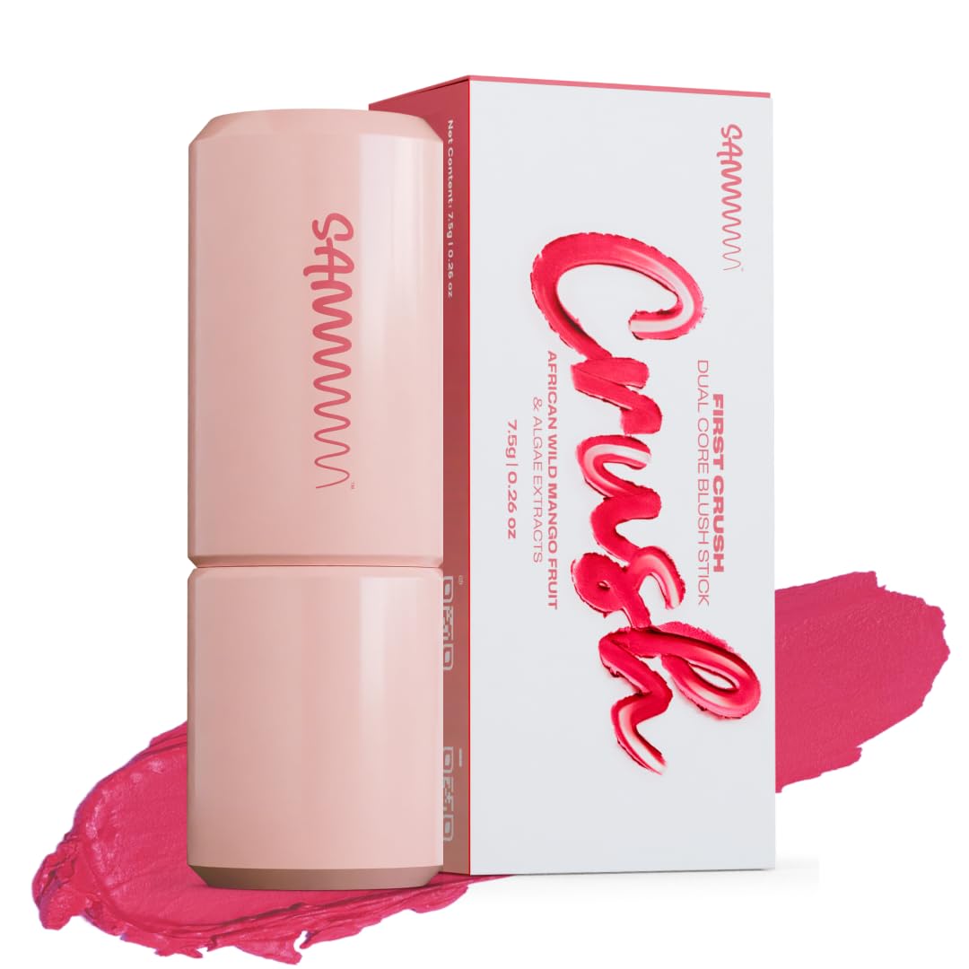 Sammmm First Crush Dual Core Blush Stick Jammy (Dark Pink,7.5G) | Cute Creamy Blusher For Cheeks, Eyes, Lips For Dewy Finish | B