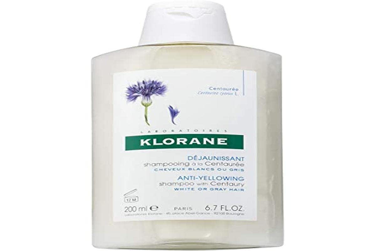 Klorane Anti -Yellowing Shampoo with Centaury for Blonde, White, Silver, Pastel Hair with Natural Blue Pigments, 6.7 Fl Oz (Pack