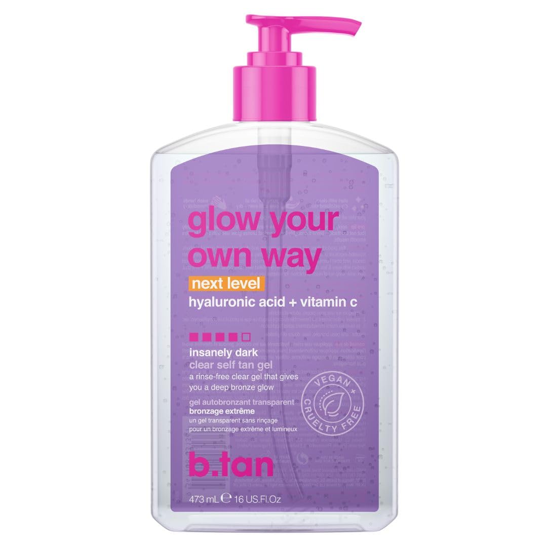 b.tan Insanely Dark Clear Self Tan Gel | Glow Your Own Way Next Level - Transfer-Resistant Sunless Tanning Gel, Vegan, Cruelty F