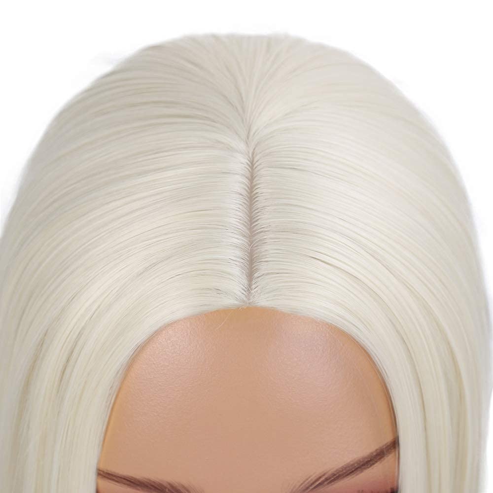 Entranced Styles Platinum Blonde Wig Straight Hair Short Bob Wigs For Women Middle Part Shoulder Length Synthetic Wig Cosplay Ha