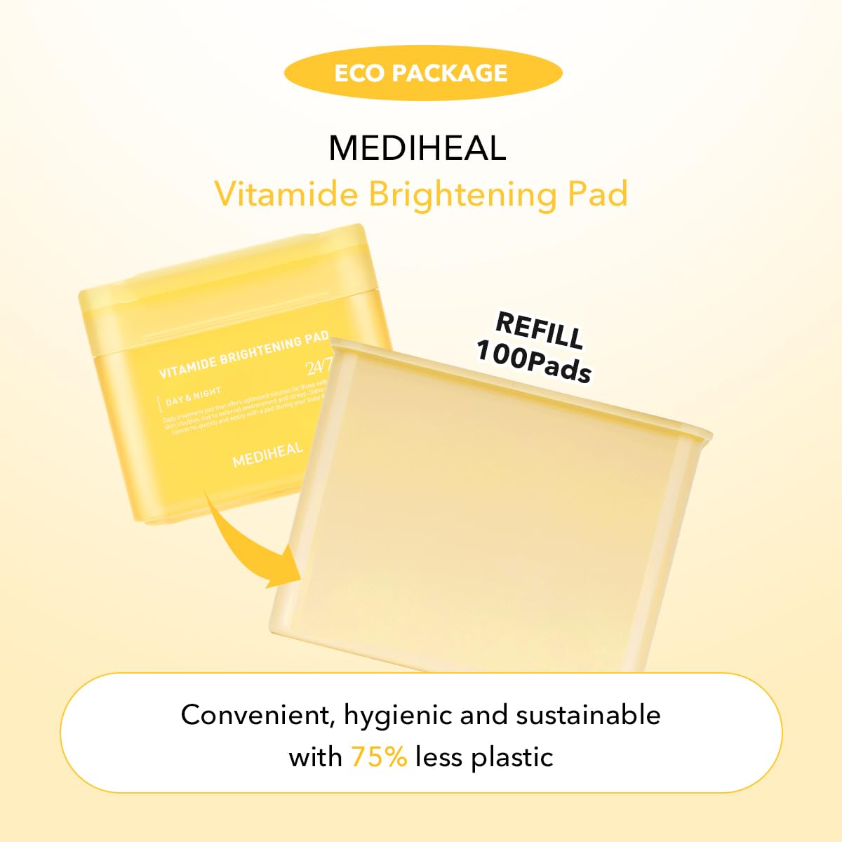 (Only Refill) Mediheal Vitamide Brightening Pad (100 Pads) - Radiance Boosting Pads For Clear, Illuminating Skin - Vegan Gauze P