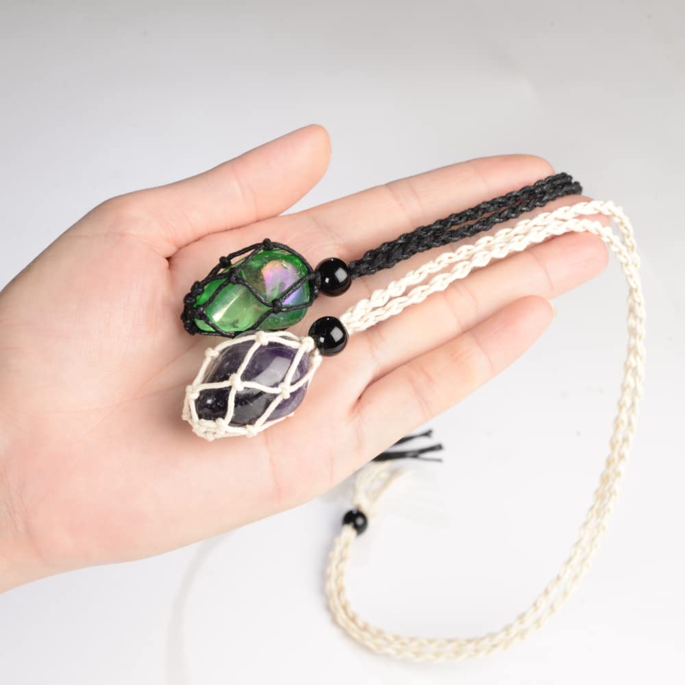 VNVETYTO 18 PCS Crystal Cage Necklace Holder Necklace Cord Empty Stone Holder with Adjustable Length (Black + Brown + Khaki)
