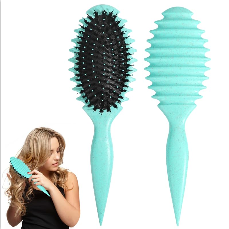 Curl Defining Brush, Boar Bristle Styling Curly Hair Brushes for Combing Shaping Men's and Women's Curls to Reduce Pulling(Green