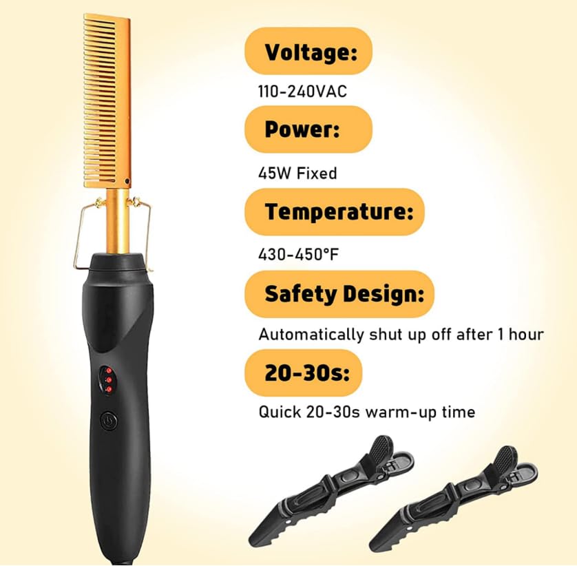 Hot Comb Hair Straightening Brush With Adjustable Settings, Fast Heating For Wigs And Black Hair, Professional Anti-Scald, Auto