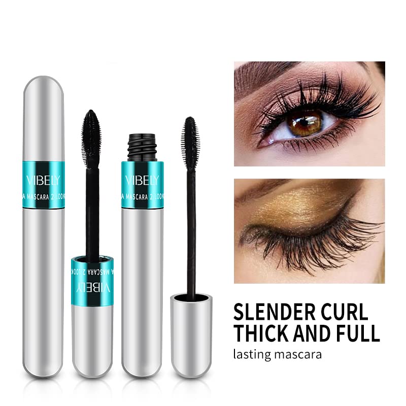KUNSHNBEI 4 Pack Mascara - 5x Longer, Washable 2 in 1 4D Silk Fiber, Black, 1.04 oz (Pack of