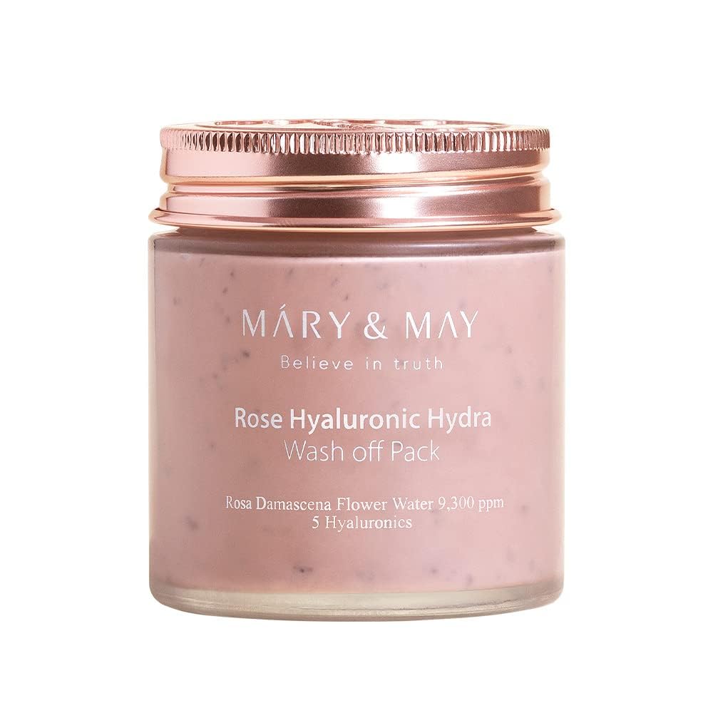 Mary&May Vegan Rose Hyaluronic Hydra Wash Off Mask - Rose Petal And Damask Rose Water Cream Mask For Moisturizing, Exfoliation,