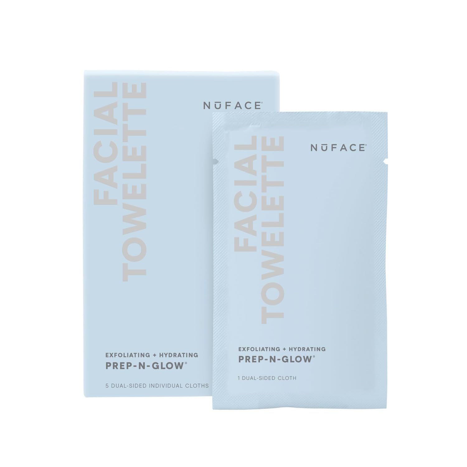 NuFACE Prep-N-Glow Facial Towelettes - 2-in-1 Exfoliating + Cleansing Makeup Remover Wipes, Hyaluronic Acid Travel Face Wipes to