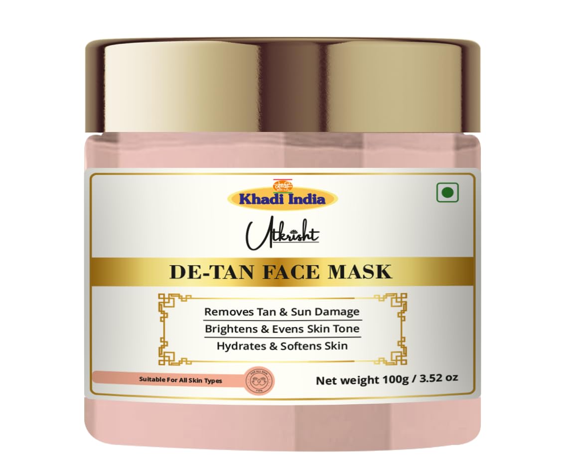 Utkrisht Khadi DeTan Face Mask 100G | For Breakouts, Tanning & Glowing Skin | With Cherry & Aloe Vera | Removes Dirt & Impuriti