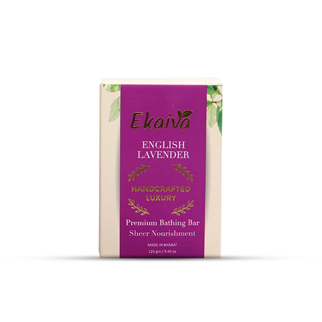 Ekaiva Organics Lavender Bathing Bar | Calming Floral Soap | Skin Soothing | Deep Cleansing | Natural Oils | Handmade | Paraben-