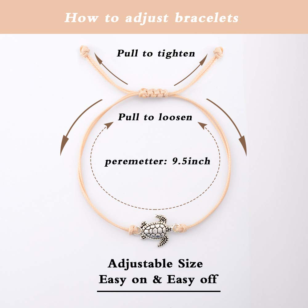 SUNSH Sea Turtle Charm Bracelets Back to School Gift for Women Teen Girls Mother Daughter BFF Cute Friendship Handmade Beige Str