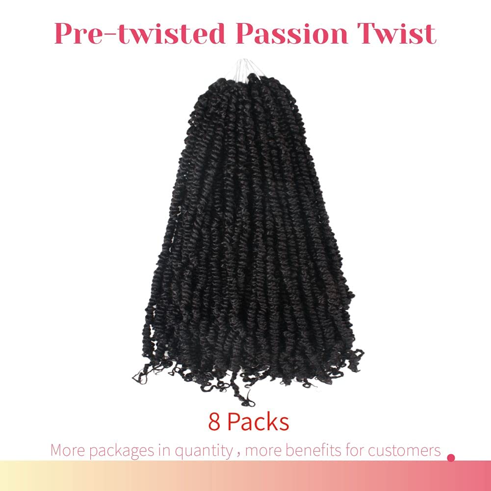 The Bohobabe Pre-Twisted Passion Twist Crochet Hair 14 Inch Short Pre-Looped Crochet Passion Twist Braiding Hair 8 Packs (1#)