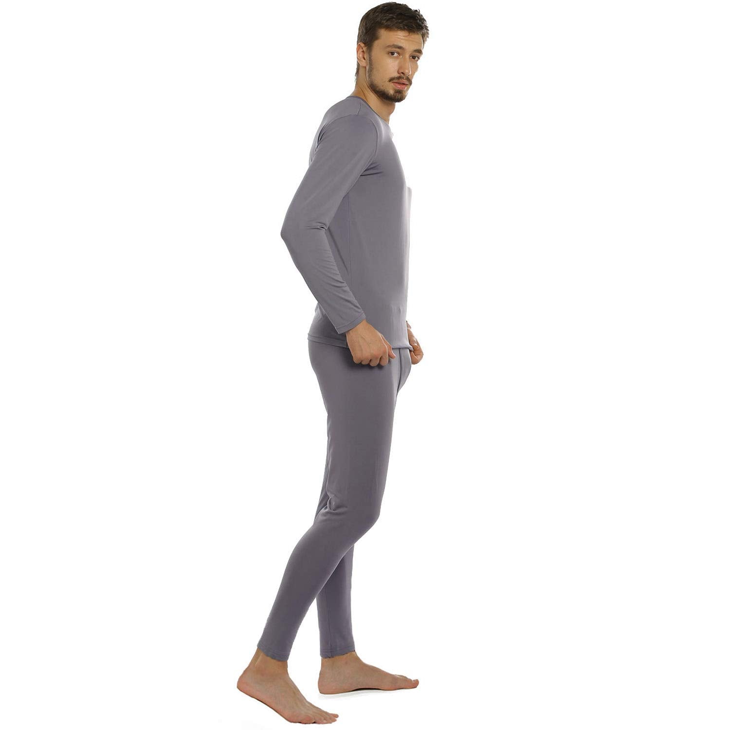 Vicherub Thermal Underwear for Men Fleece Lined Long Johns Base Layer Top and Bottom Set for cold Weather grey M