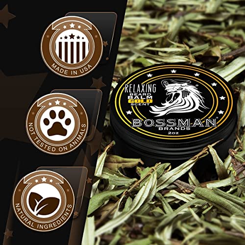 Bossman Relaxing Beard Balm - Beard Tamer, Relaxer, Thickener And Softener Cream - Beard Care Product - Made In Usa (Gold Scent)