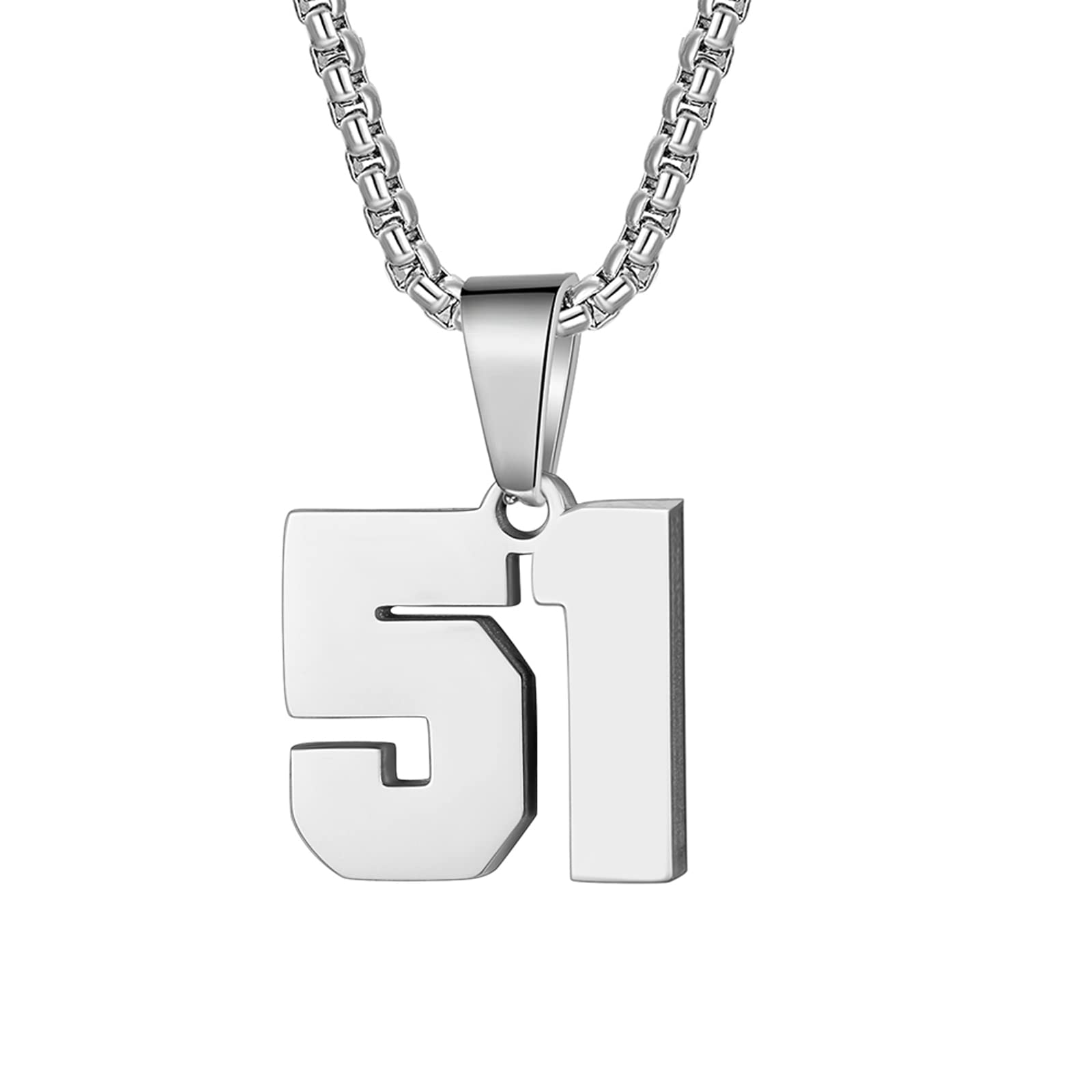 Number Necklaces Personalized Necklaces Silver Initial Number Pendant Stainless Steel Chain Movement Necklaces for Men Women (51