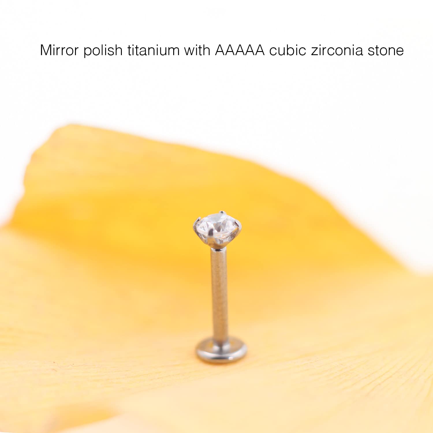 NewkeepsR 16G G23 Titanium Press Fit Threadless Push Pop in 2.5mm Cubic Zirconia Top Labret Lip Monroe Stud Tragus