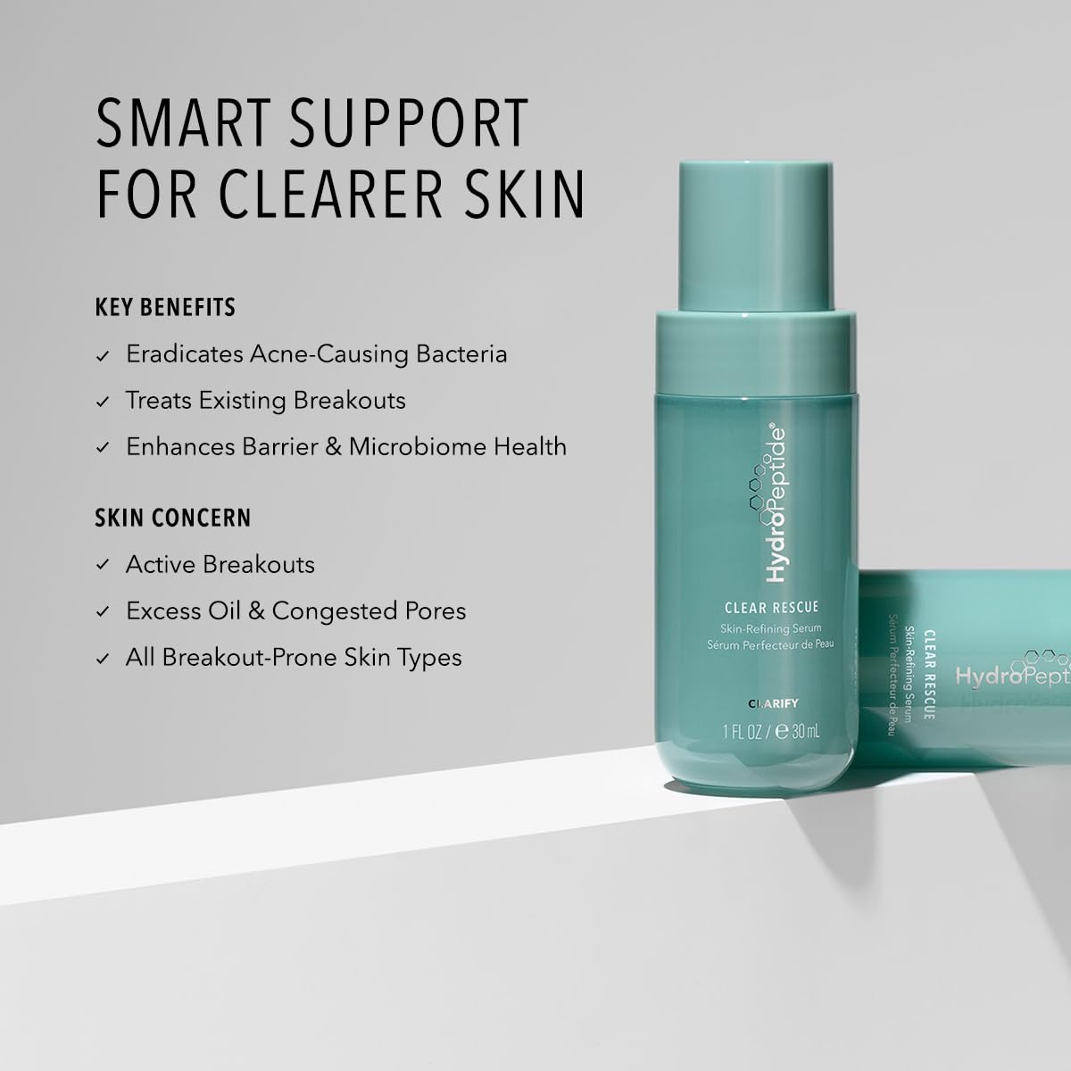 HydroPeptide Clear Rescue Serum, Skin Refining Face & Acne Serum with 0.5% Salicylic Acid, 1 Ounce