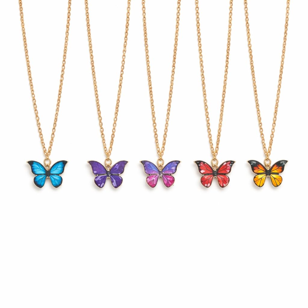 Meenaz Fashion 5 Pcs Butterfly Pendant Necklace Set For Women For Girls Combo Chains For Women Stylish/Gold Locket Jewellery Set