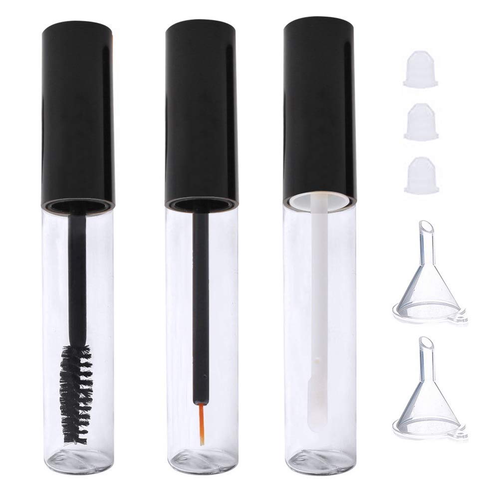 10Ml Empty Mascara Tube, Eyeliner Tube And Lip Gloss Tubes,Black Eyelash Cream Container Bottle With Funnels Transfer Pipettes(3