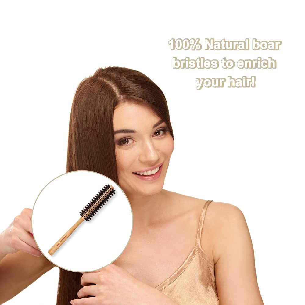 Boar Bristle Round Brush [ Made In Japan ] 100% Natural Boar Bristle Hair Brush For Styling, Separating, Shaping And Blow-Drying